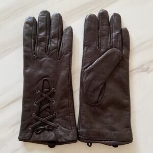 Vintage Brown Leather Gloves ILI Lace Up Womens Small 6 1/2